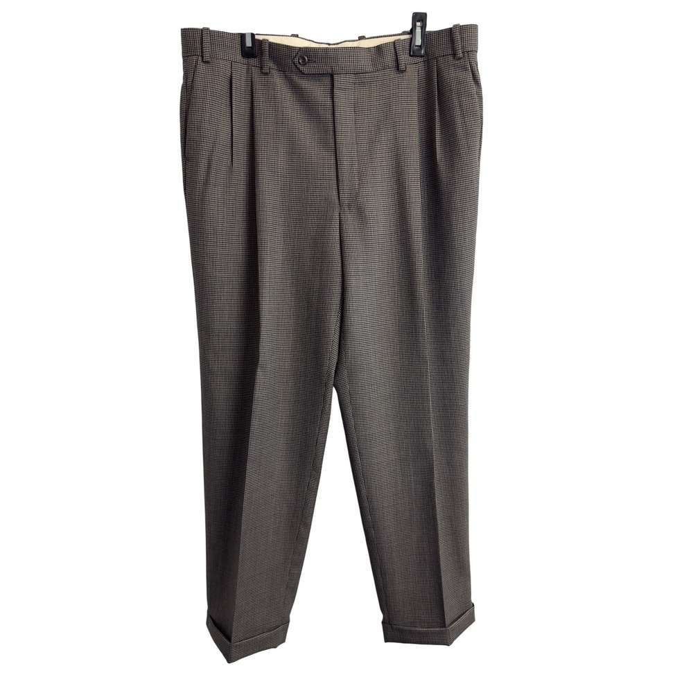 Brennan & Amerigo Mens Wool Cashmere Houndstooth Pleated Cuffed Dress Pants 38